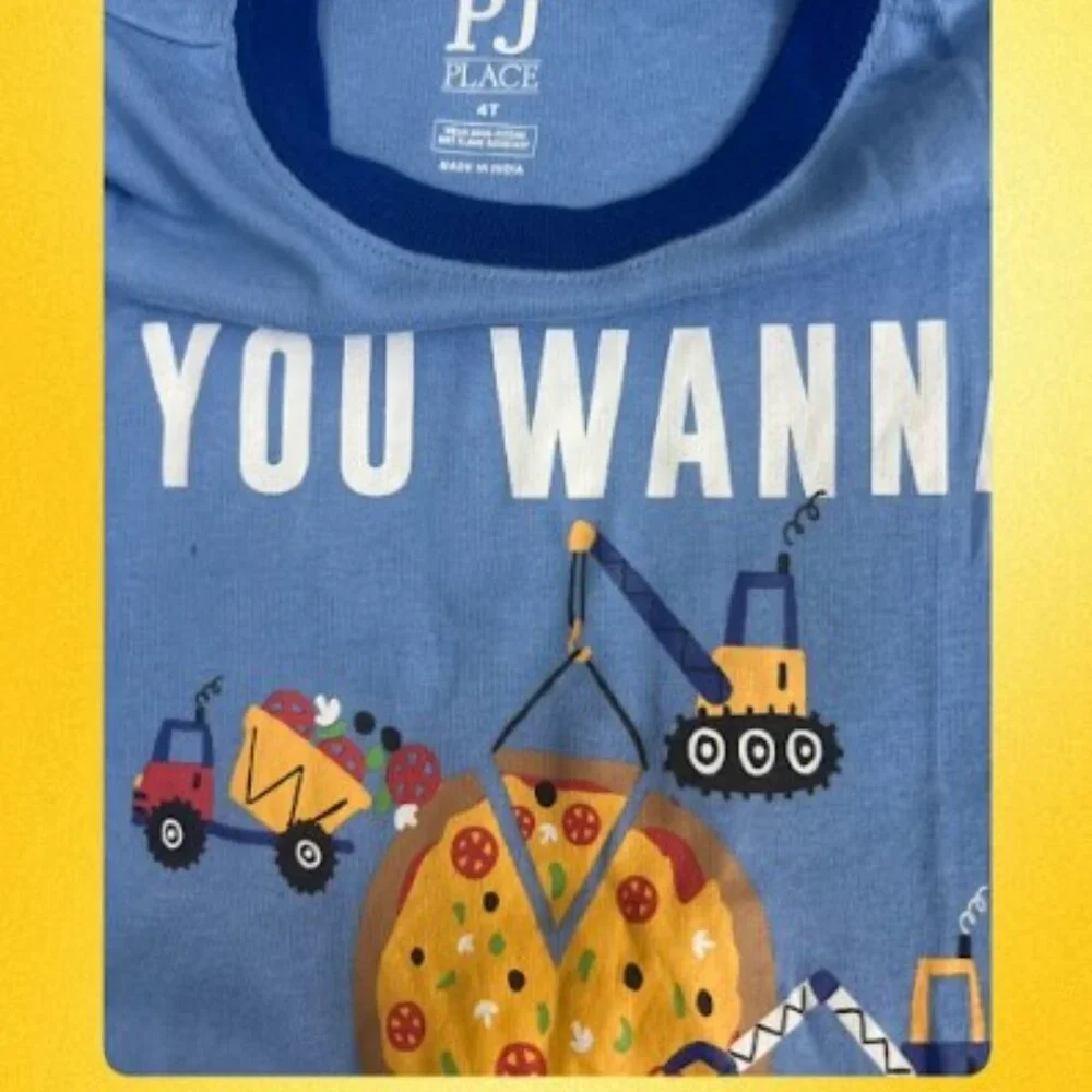 Pizza Construction Kids Pajama Set – Blue Food Truck Nightwear NWT
